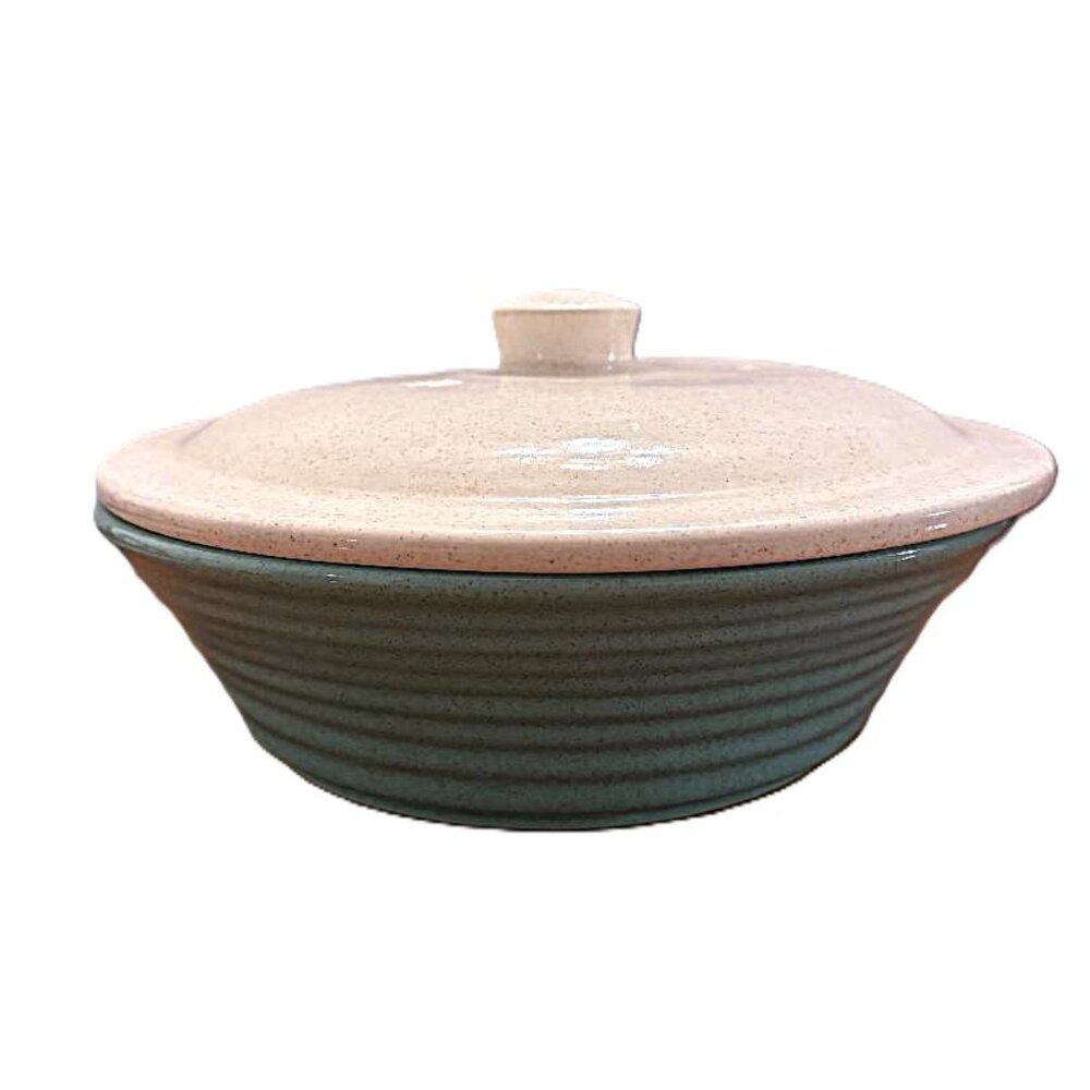 Vintage MCM Oven-Proof Turquoise w/White Lid-1 1/2 Qt Ribbed Casserole Dish USA